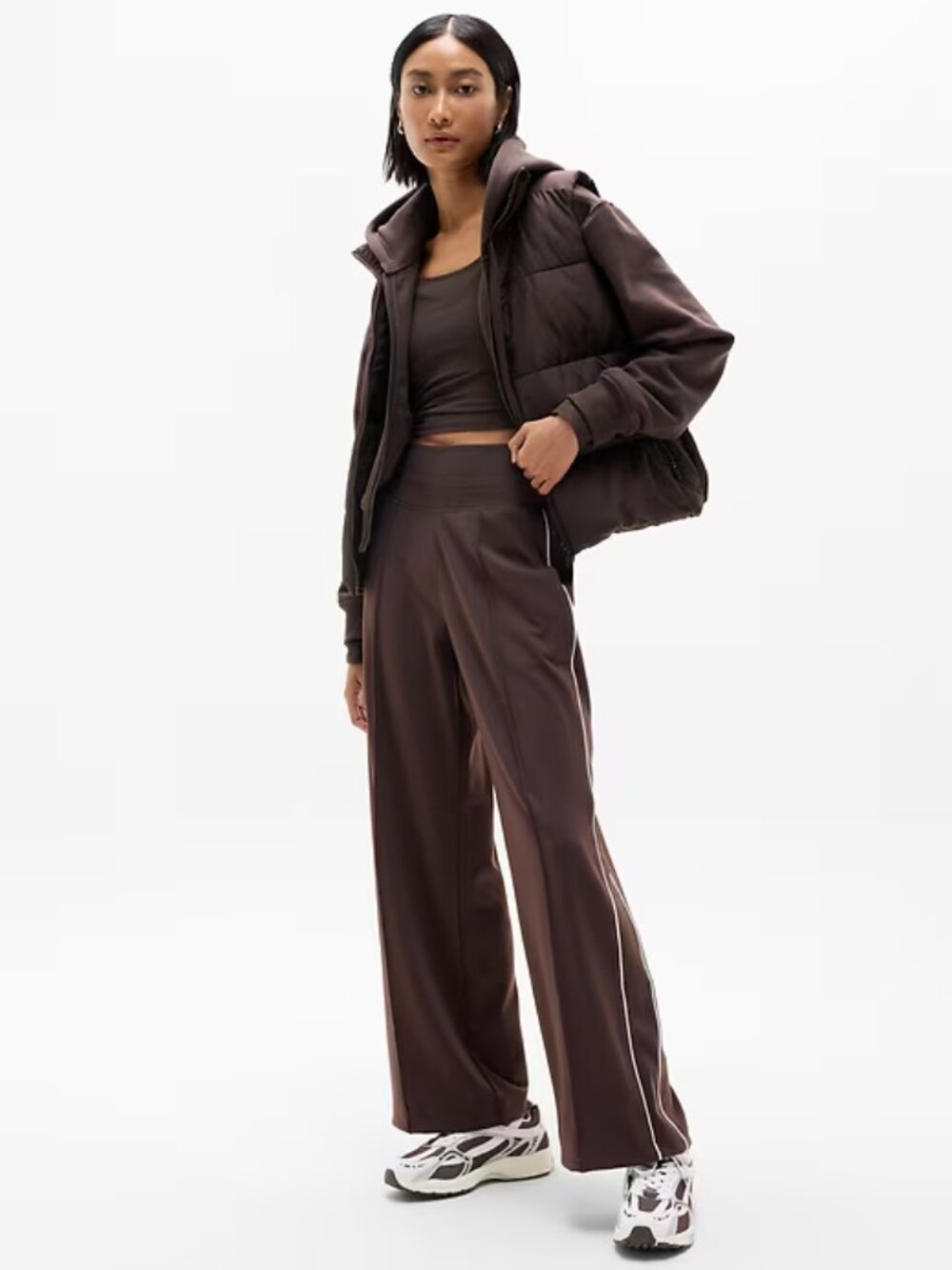 Athleta Wide-Leg Pull-On Pants with White Side Stripe